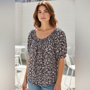 Chaps Floral Print Women's Top - Black and Pink